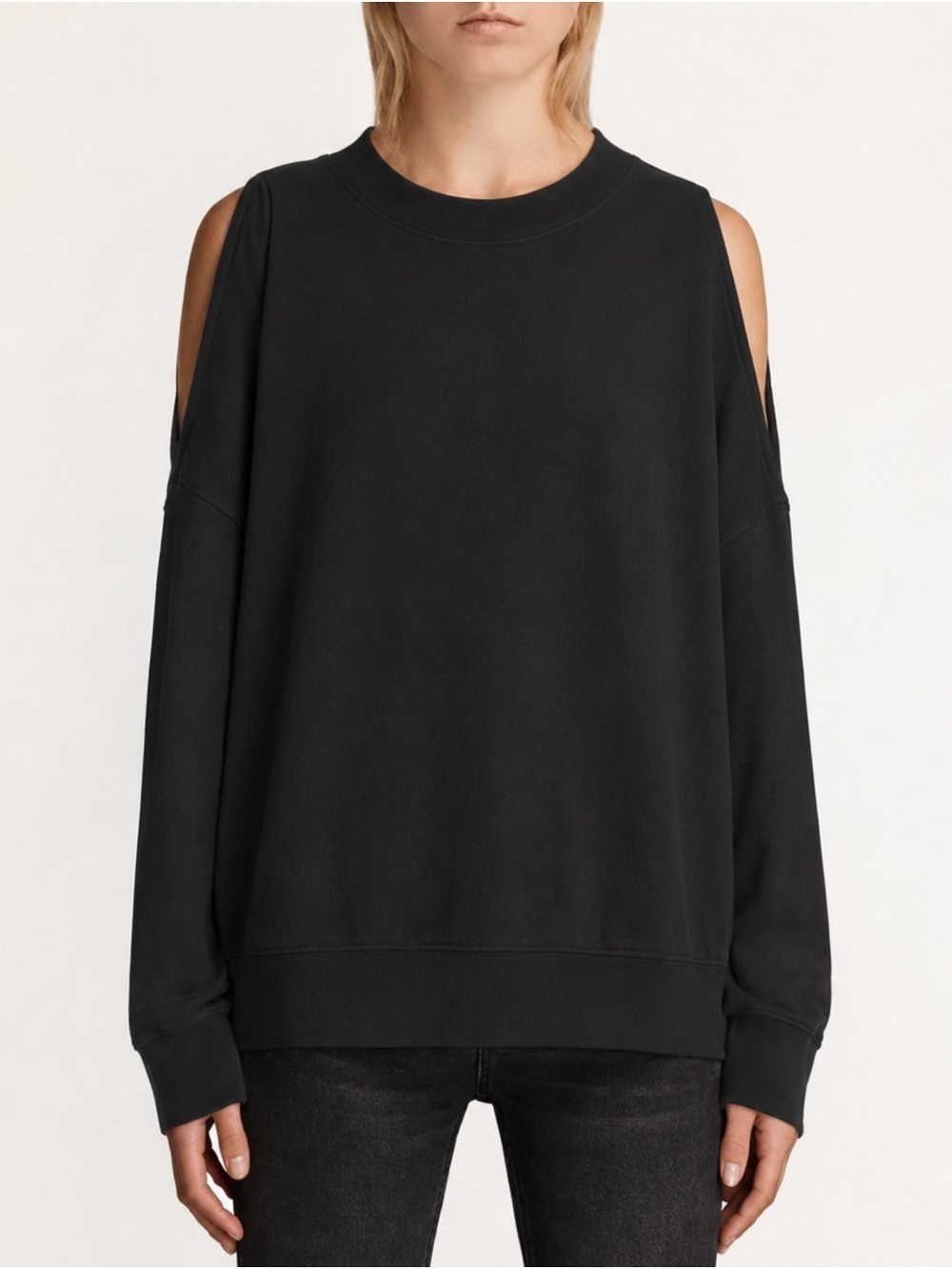 AllSaints Spectrum Unai Cold Shoulder Sweatshirt Black XS 100% Cotton